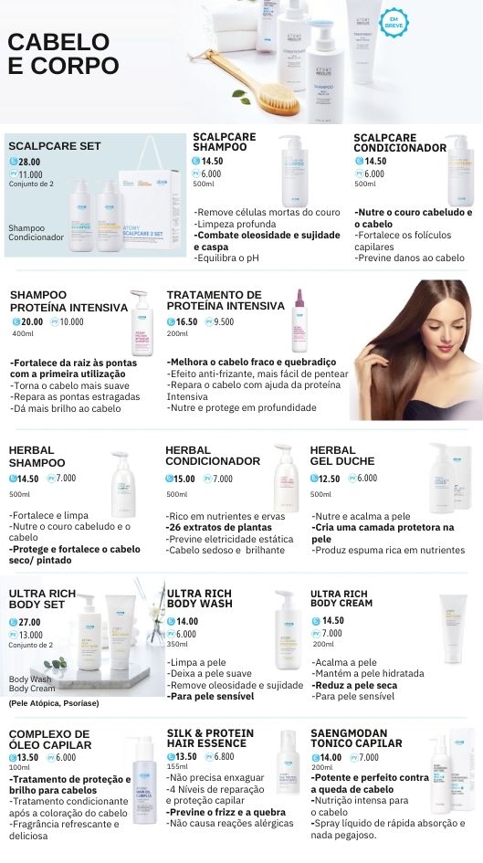 cuidado com o cabelo e corpo coreano atomy